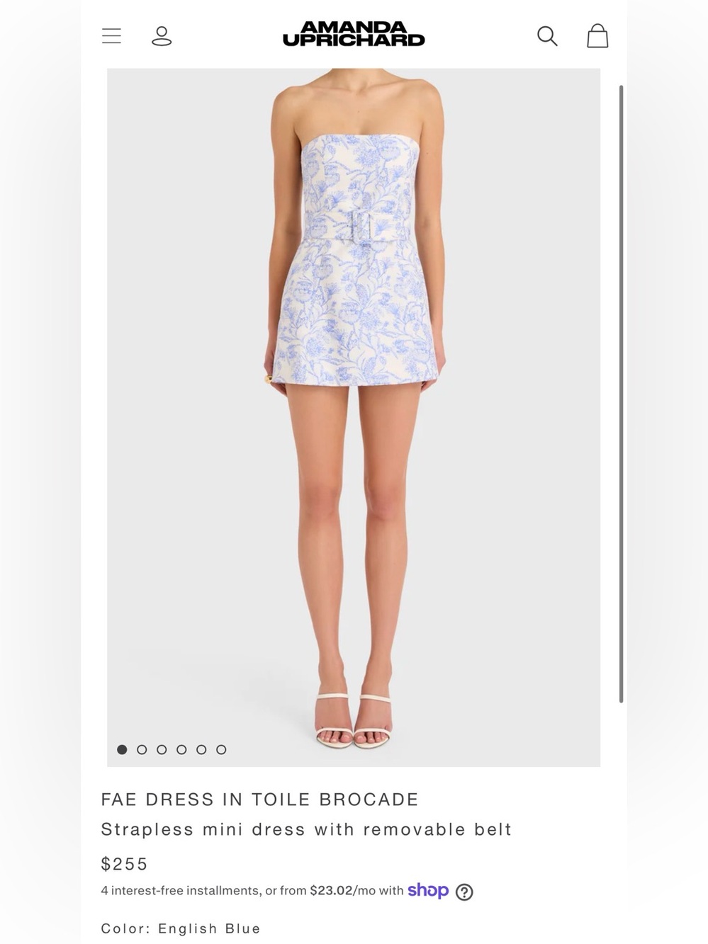 Amanda Uprichard Strapless Mini Dress in English Blue and White